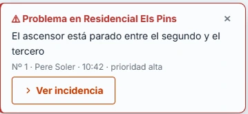Aviso rojo de problema en el panel de ComunIA