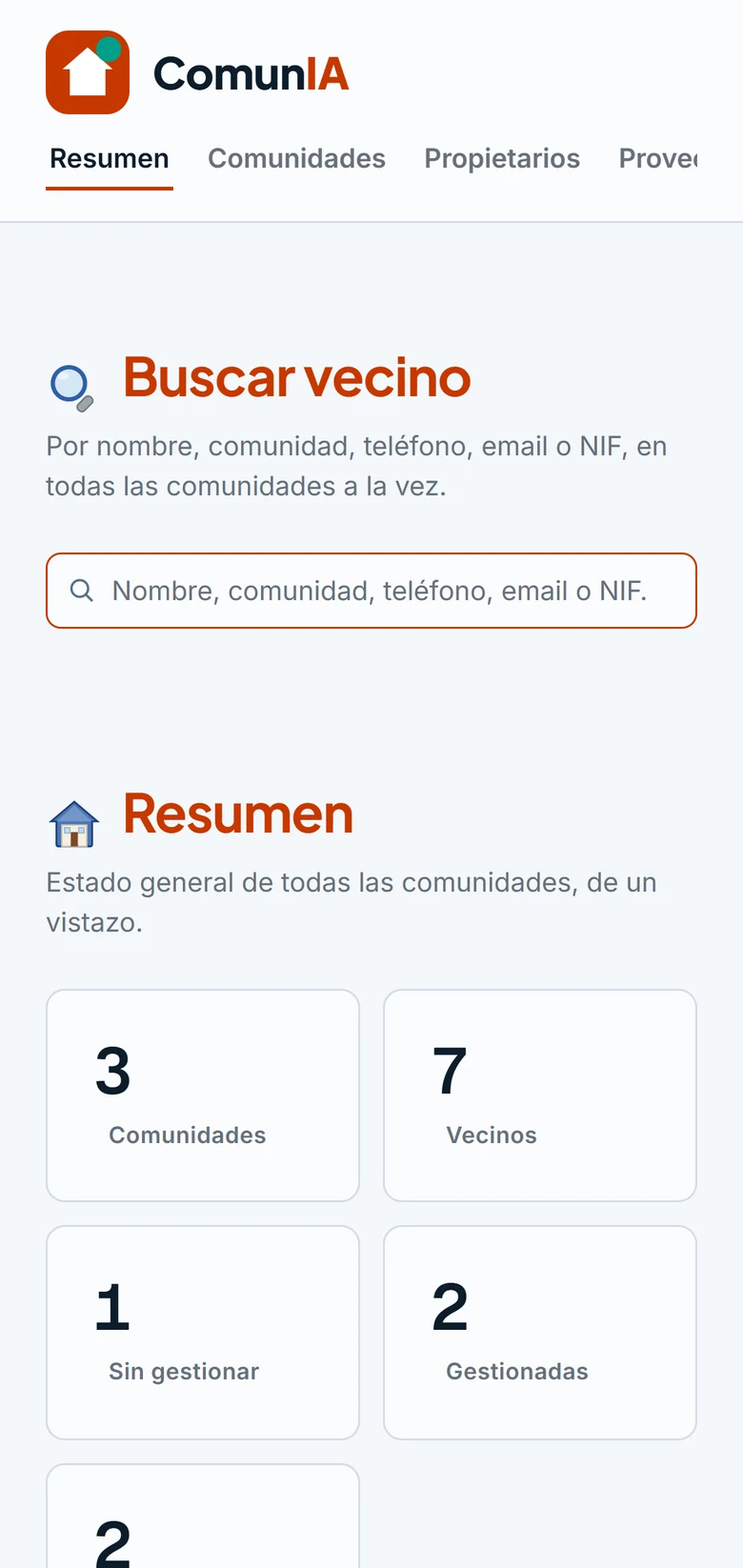 Panel de ComunIA en un móvil