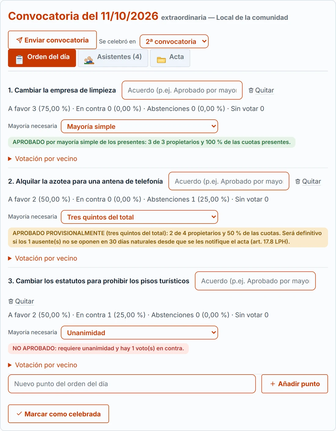 Votación de una junta en una tablet